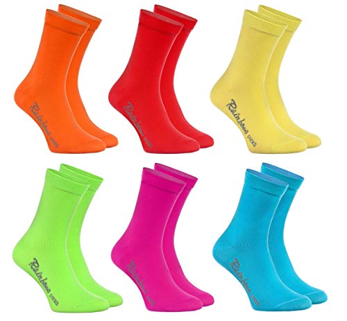 Rainbow Socks - Niños y Niñas - Calcetines de Algodón - 6 Pares - Naranja Rojo Amarillo Azul Verde Rosa - Talla 30-35