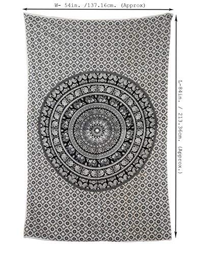 RAJRANG BRINGING RAJASTHAN TO YOU Tapiz Mandala Colgar en la Pared - Black and White Tapices Decorativo Cubierta Decorativa Casera Etnica India Tapestry - Blanco y Negro - 213 x 137 cm