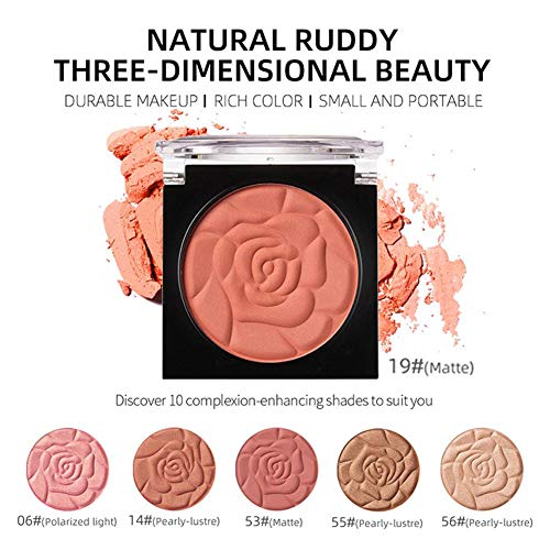 ranninao Rubor en Polvo de Color Rosa, Rojo Rubor en Polvo, Colorete Pétalo monocromático Rubor de Color Rojo Perla Mate Natural sostenible