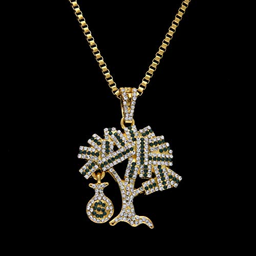 Rap Jewelry Hippo Tide - Bolsa de dinero, diseño de árbol de dólares con colgante de árbol de dólares (oro, plata), joyería, regalo, 123, color, silver-Cubanchain