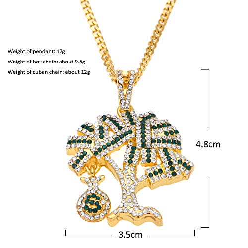 Rap Jewelry Hippo Tide - Bolsa de dinero, diseño de árbol de dólares con colgante de árbol de dólares (oro, plata), joyería, regalo, 123, color, silver-Cubanchain