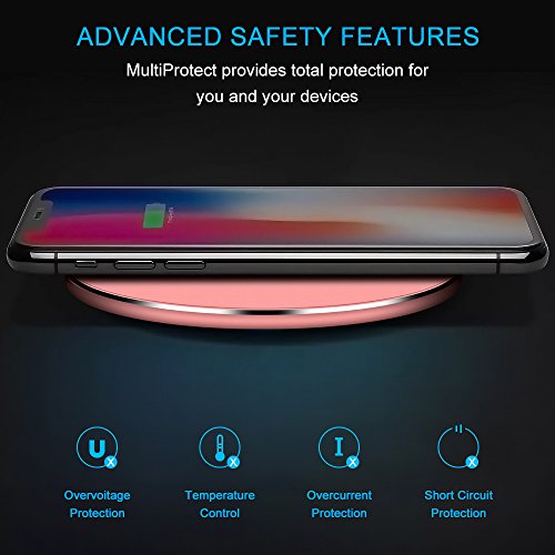 Rápido Cargador Inalámbrico Wireless-Yarrashop Rápido Qi Carga Rápida para iPhone 11/11 Pro/11 Pro MAX,XS MAX,XR,XS,X iPhone 8 Plus Samsung Galaxy S10/S10+ S9/S9 Plus S8 Plus/Nota 8 y más (Oro Rosa)