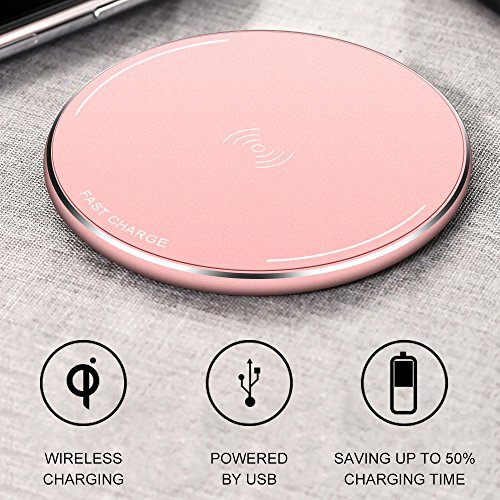 Rápido Cargador Inalámbrico Wireless-Yarrashop Rápido Qi Carga Rápida para iPhone 11/11 Pro/11 Pro MAX,XS MAX,XR,XS,X iPhone 8 Plus Samsung Galaxy S10/S10+ S9/S9 Plus S8 Plus/Nota 8 y más (Oro Rosa)
