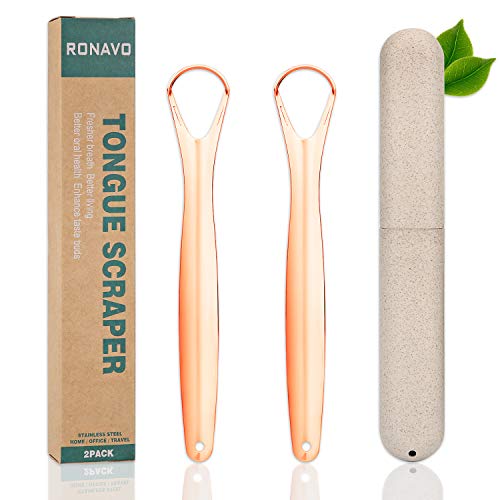 Rascador de lengua de acero inoxidable – Rascador de lengua para adultos, cura el mal aliento. Limpiadores de lengua más fresco en cuestión de segundos (2 unidades)