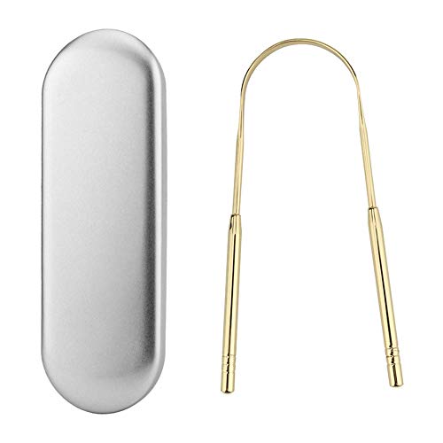 Rascador de lengua de cobre perfecto para la lengua quirúrgica, naturalmente antimicrobiano y previene enfermedades de salud bucal, mango flexible con agarre cómodo