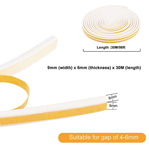 RATEL Tira de Sellado Junta de 30 m(4 x 7.5 m), Goma burlete para Puerta Ventana Antigolpes Resistente al Agua Autoadhesiva con 1 tijera y 1 cinta métrica para bloquear grietas y huecos (blanco)