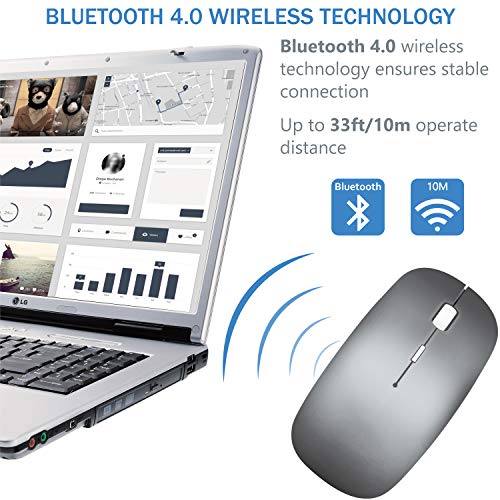 Ratón Bluetooth Recargable - Tsmine Ratón Inalámbrico con 3 Niveles de DPI Ajustable, Bluetooth Wireless Mouse Ratón Silencioso para Macbook pro, Ordenador, Computadora Portátil, Tableta