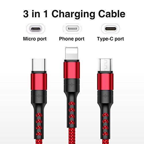 RAVIAD 3 en 1 Multi Cable de Carga, Nylon Multi USB Cargador Cable Múltiples Micro USB Tipo C Compatible con Samsung Galaxy S10/S9/S8/S7/S6, Huawei P30/P20/P10, Xiaomi Redmi Note 7/Mi A3/A2/A1