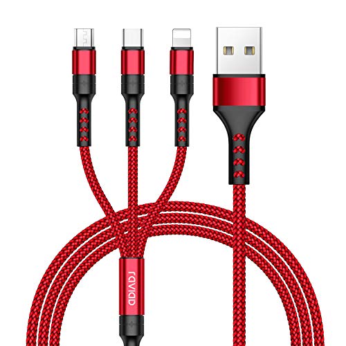 RAVIAD 3 en 1 Multi Cable de Carga, Nylon Multi USB Cargador Cable Múltiples Micro USB Tipo C Compatible con Samsung Galaxy S10/S9/S8/S7/S6, Huawei P30/P20/P10, Xiaomi Redmi Note 7/Mi A3/A2/A1