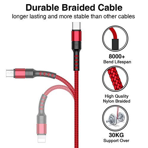 RAVIAD 3 en 1 Multi Cable de Carga, Nylon Multi USB Cargador Cable Múltiples Micro USB Tipo C Compatible con Samsung Galaxy S10/S9/S8/S7/S6, Huawei P30/P20/P10, Xiaomi Redmi Note 7/Mi A3/A2/A1
