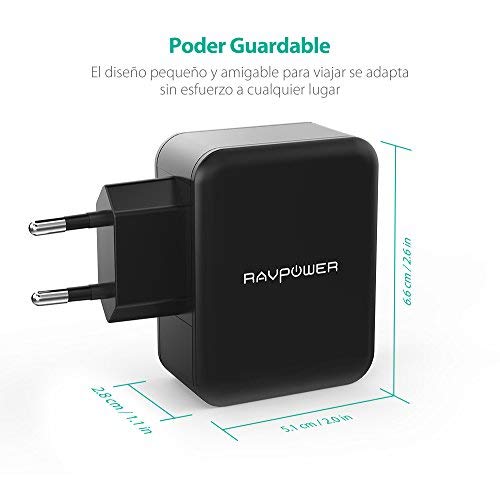 RAVPower Cargador Movil USB 3 Puertos 5V/3A Cargador Red de Pared con 2 Puertos iSmart y Puerto Tipo C Compatible con iPhone 11 Pro MAX XS MAX XR X 8 Plus iPad Pro Air Mini Samsung LG Huaiwei Xiaomi