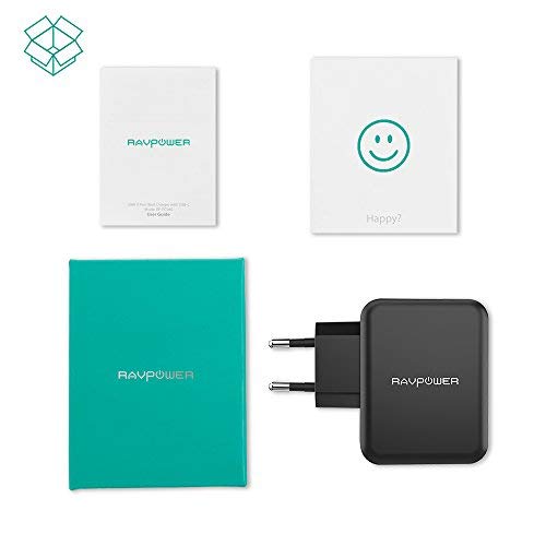 RAVPower Cargador Movil USB 3 Puertos 5V/3A Cargador Red de Pared con 2 Puertos iSmart y Puerto Tipo C Compatible con iPhone 11 Pro MAX XS MAX XR X 8 Plus iPad Pro Air Mini Samsung LG Huaiwei Xiaomi