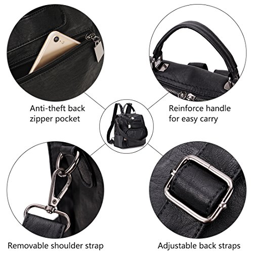 RAVUO Bolso Mochila Mujer,Impermeable Mochila Cuero PU 3 Maneras Mochilas de Moda Bolso de Hombro de Señoras Negro