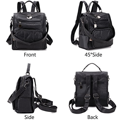 RAVUO Bolso Mochila Mujer,Impermeable Mochila Cuero PU 3 Maneras Mochilas de Moda Bolso de Hombro de Señoras Negro