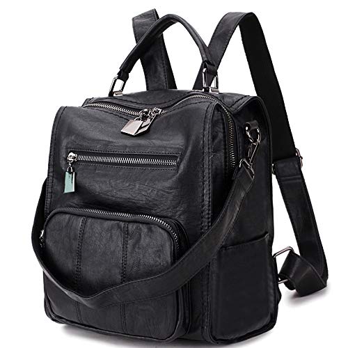 RAVUO Bolso Mochila Mujer,Impermeable Mochila Cuero PU 3 Maneras Mochilas de Moda Bolso de Hombro de Señoras Negro