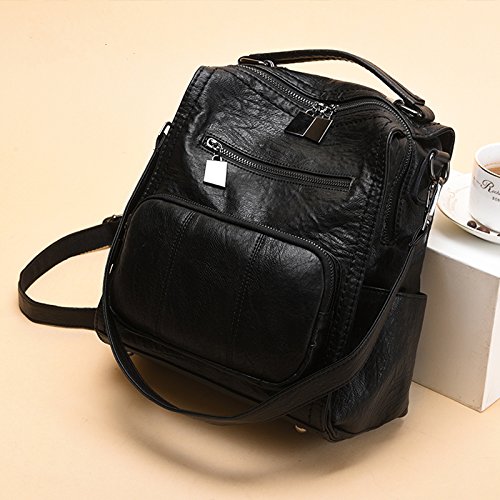RAVUO Bolso Mochila Mujer,Impermeable Mochila Cuero PU 3 Maneras Mochilas de Moda Bolso de Hombro de Señoras Negro