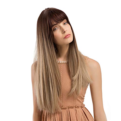 Rawdah Pelucas Mujer Pelo Natural Largo Corto Postizos Mujer Rubio Pelucas sintéticas largas del pelo del peinado del pelo recto para hermoso y generoso
