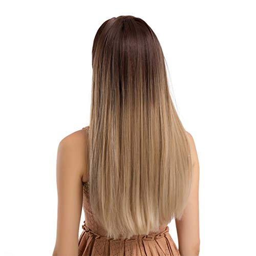 Rawdah Pelucas Mujer Pelo Natural Largo Corto Postizos Mujer Rubio Pelucas sintéticas largas del pelo del peinado del pelo recto para hermoso y generoso