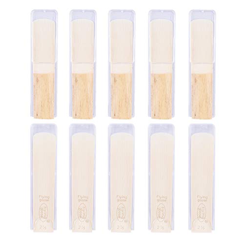 Rayzm Lengüeta para Saxofón Alto Resistencia 2.5, Recambios Tradicionales de Caña Natural para Saxo Alto Eb (Mi Bemol), Gran Consistencia, Caja de 10pcs en cajas de plástico individuales.