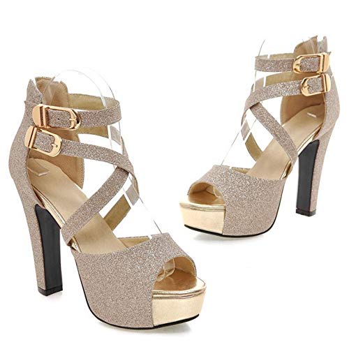 RAZAMAZA Mujer Moda Tacon Alto Sandalias Cruzado Fiesta Zapatos Gold Size 39 Asian