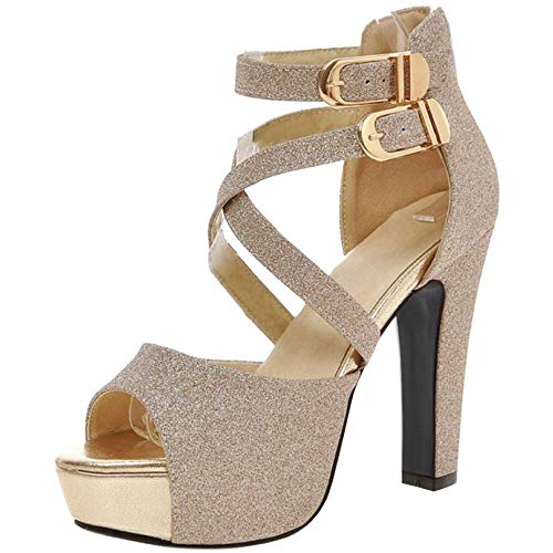 RAZAMAZA Mujer Moda Tacon Alto Sandalias Cruzado Fiesta Zapatos Gold Size 39 Asian