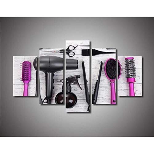 RDCHY Cuadro Lienzo Moderno 5 Piezas Herramientas de peluqueria HD Imagen De Póster Impresión Artística, Combinación Pintura Decorativa para Salón De Hogar/Sin Marco