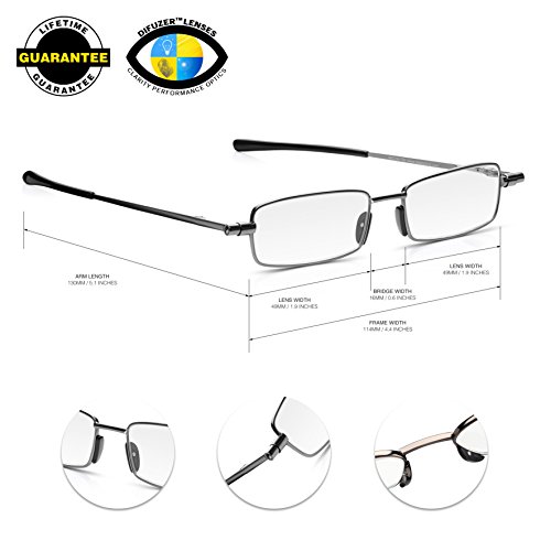 Read Optics: Gafas de Lectura Vista +2.00 para Presbicia de Hombre/Mujer. Plegables Ultra Compactas de Bolsillo con Funda. Lentes Graduadas para Leer +1 hasta 3.5
