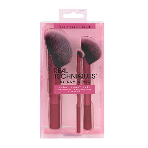 Real Techniques Rebel Edge Trio - Kit Completo de Brochas Angulares 120 g, Rosa
