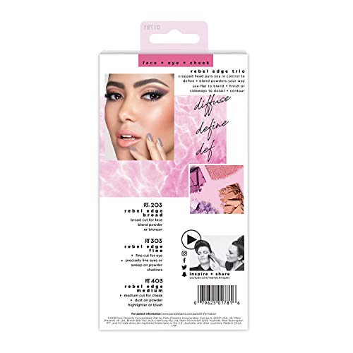 Real Techniques Rebel Edge Trio - Kit Completo de Brochas Angulares 120 g, Rosa