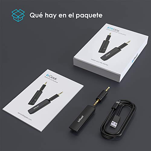 Receptor Bluetooth 5.0 aptX, ieGeek Jack 3,5 mm Adaptador de Audio Inalámbrico Hi-Fi Baja latencia Streaming Soporte Llamada Manos Libres y Altavoz, Conecta 2 Dispositivos Simultáneamente, Negro