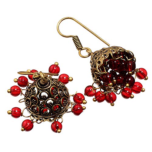 Red Garnet Vintage Style Jhumki Gemstone 925 Silver Plated Jewelry Handmade Ethnic Jewelry Earrings For Girls and Womens (Length - 1.87 Inch) (ZC-19) Black Friday
