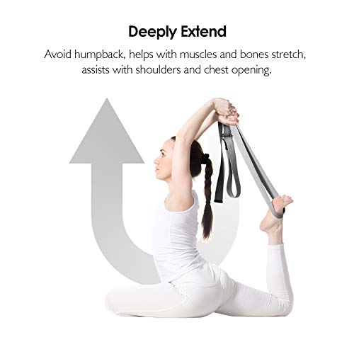 REEHUT Correa para Yoga - Cinturón con Hebilla Metal D-Anillos de Poliéster Algodón Resistente para Ejercicios de Estiramiento, Fitness, Pilates y Flexibilidad (Gris,1.8m,6ft)