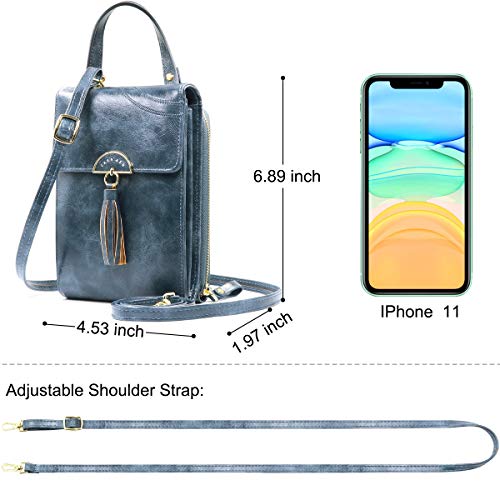 REETEE Bandolera Pequeña Mujer Cuero PU Cartera Bolso de Teléfono Móvil para Mujer, Mini Crossbody Bag Bolso Movil Mujer Monedero con Ranuras para Tarjeta y Correa Ajustable (azul marino)