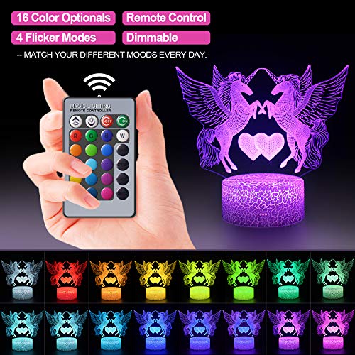 Regalo de Unicornio Luz de Noche para Niños, Lámpara de Luz 3D 7 Colores Cambian con Control Remoto, Ideas de Festivo y Regalos para Niños Niñas y Adultos (unicornio3)