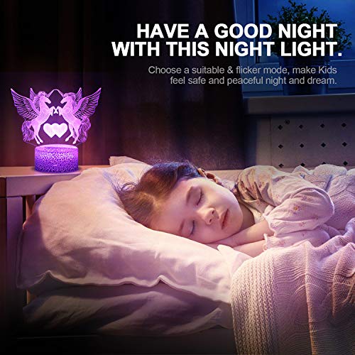 Regalo de Unicornio Luz de Noche para Niños, Lámpara de Luz 3D 7 Colores Cambian con Control Remoto, Ideas de Festivo y Regalos para Niños Niñas y Adultos (unicornio3)