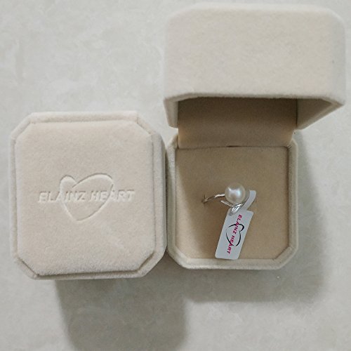 regalo del día de la madre ELAINZ HEART anillos de perlas de plata de mujer de moda de ley ajustables para novia,La Sirena anillo de plate 925 de finos 7-8mm perla blanca