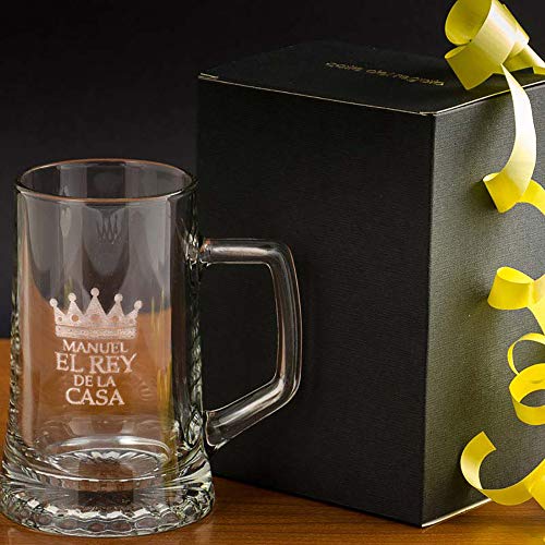 Regalo Original para Hombre: Jarra de Cerveza de Cristal para 'el Rey de la casa' Personalizada con Nombre, cumpleaños o el Día del Padre