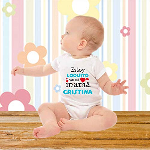 Regalo personalizado: body para bebé o camiseta infantil 'Estoy loquito con mi mamá' personalizable con nombre