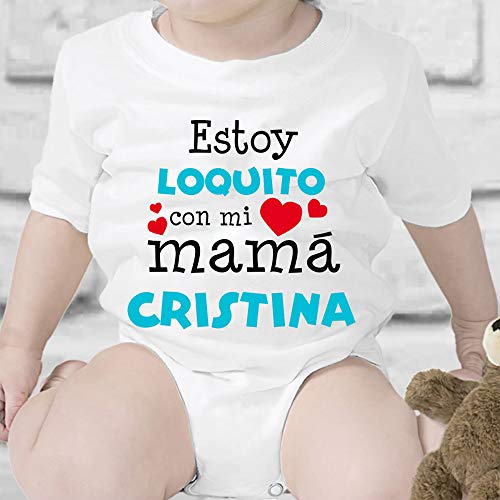 Regalo personalizado: body para bebé o camiseta infantil 'Estoy loquito con mi mamá' personalizable con nombre