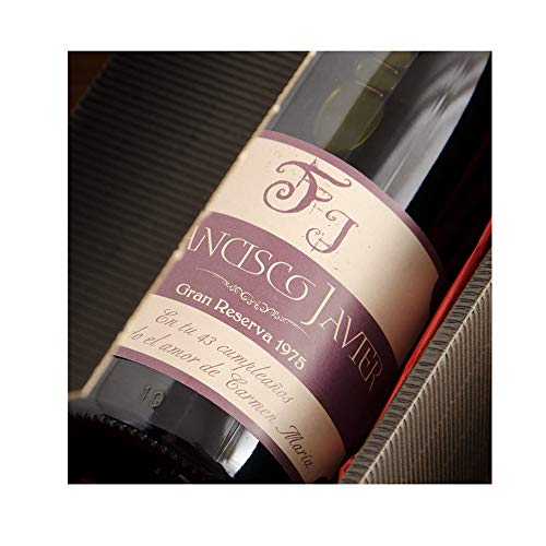 Regalo Personalizado: Botella de Vino con Etiqueta Personalizada con Iniciales, Nombre, año y dedicatoria