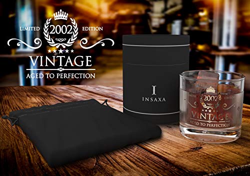 Regalos de 18 Cumpleaños para Hombres y Mujeres. Vaso de Cristal para Whisky Vintage 2002 (380ml)