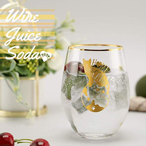 Regalos de gato para amantes de los gatos, Crazy Cat Lady, copas de vino sin tallo, para amantes del vino, para cumpleaños, Navidad, Acción de Gracias, 500 ml, el hogar es donde está el gato, Onebttl