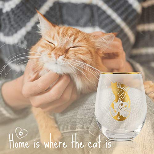 Regalos de gato para amantes de los gatos, Crazy Cat Lady, copas de vino sin tallo, para amantes del vino, para cumpleaños, Navidad, Acción de Gracias, 500 ml, el hogar es donde está el gato, Onebttl