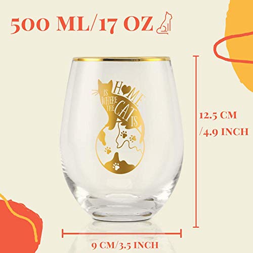 Regalos de gato para amantes de los gatos, Crazy Cat Lady, copas de vino sin tallo, para amantes del vino, para cumpleaños, Navidad, Acción de Gracias, 500 ml, el hogar es donde está el gato, Onebttl