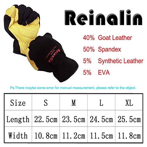 Reinalin Guantes de Trabajo de Seguridad de Cuero de Cabra,Guantes de Jardín con Muñeca Elástica,Guantes de Agarre para Jardinería/Construcción/Reparación (L)