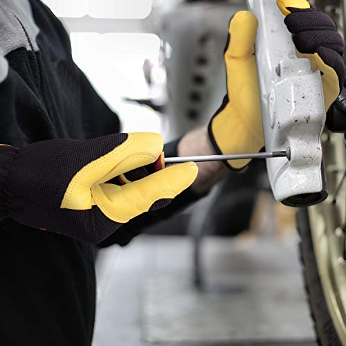 Reinalin Guantes de Trabajo de Seguridad de Cuero de Cabra,Guantes de Jardín con Muñeca Elástica,Guantes de Agarre para Jardinería/Construcción/Reparación (L)