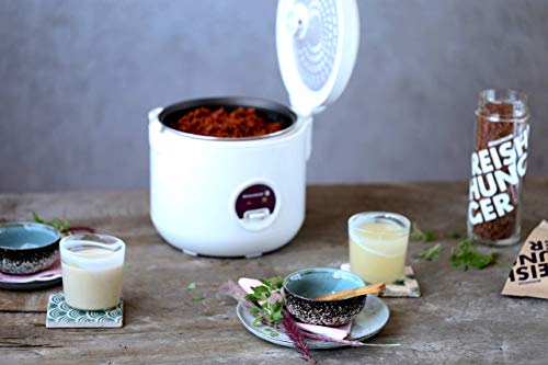 Reishunger Hervidor de arroz/arrocera (1,2l/500W/220V), función de mantenimiento del calor, olla interior, cuchara y vaso medidor de alta calidad – Arroz para hasta 6 personas