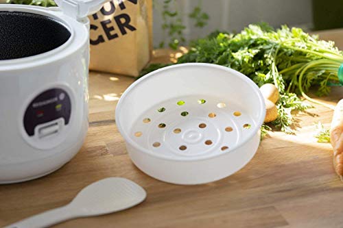 Reishunger Hervidor de arroz/arrocera (1,2l/500W/220V), función de mantenimiento del calor, olla interior, cuchara y vaso medidor de alta calidad – Arroz para hasta 6 personas