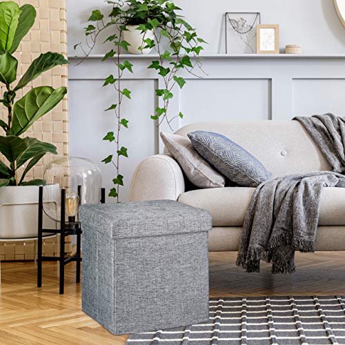 Relaxdays, 38x38x38 cm, Blanco Taburete Plegable, Reposapiés Cuadrado, Tapa extraíble, Lino