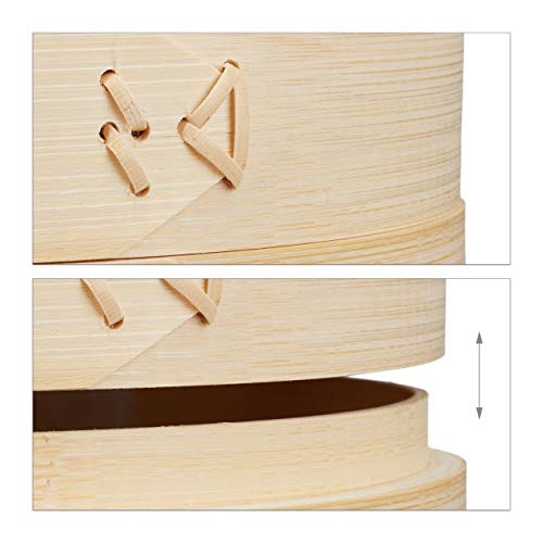 Relaxdays Cesta Vaporera de 2 Niveles, Bambú, Beige, 15.5 x 24 x 24 cm